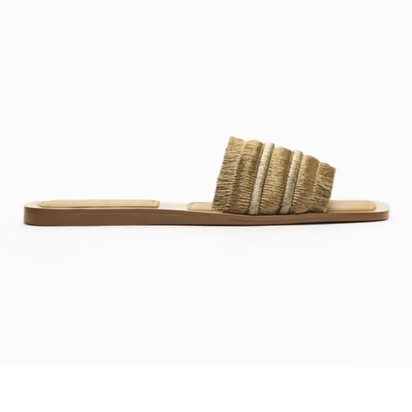 Zara Flat Sandals With Fringe Square Toes Golden - Picture 7 of 12